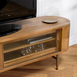 Meuble TV YSEULT 2 portes coulissantes en verre