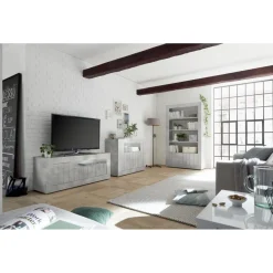 MeubleTV 3 portes battantes URBINO gris ciment