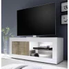 Meuuble TV 1 porte BASIC blanc et décor chene pero