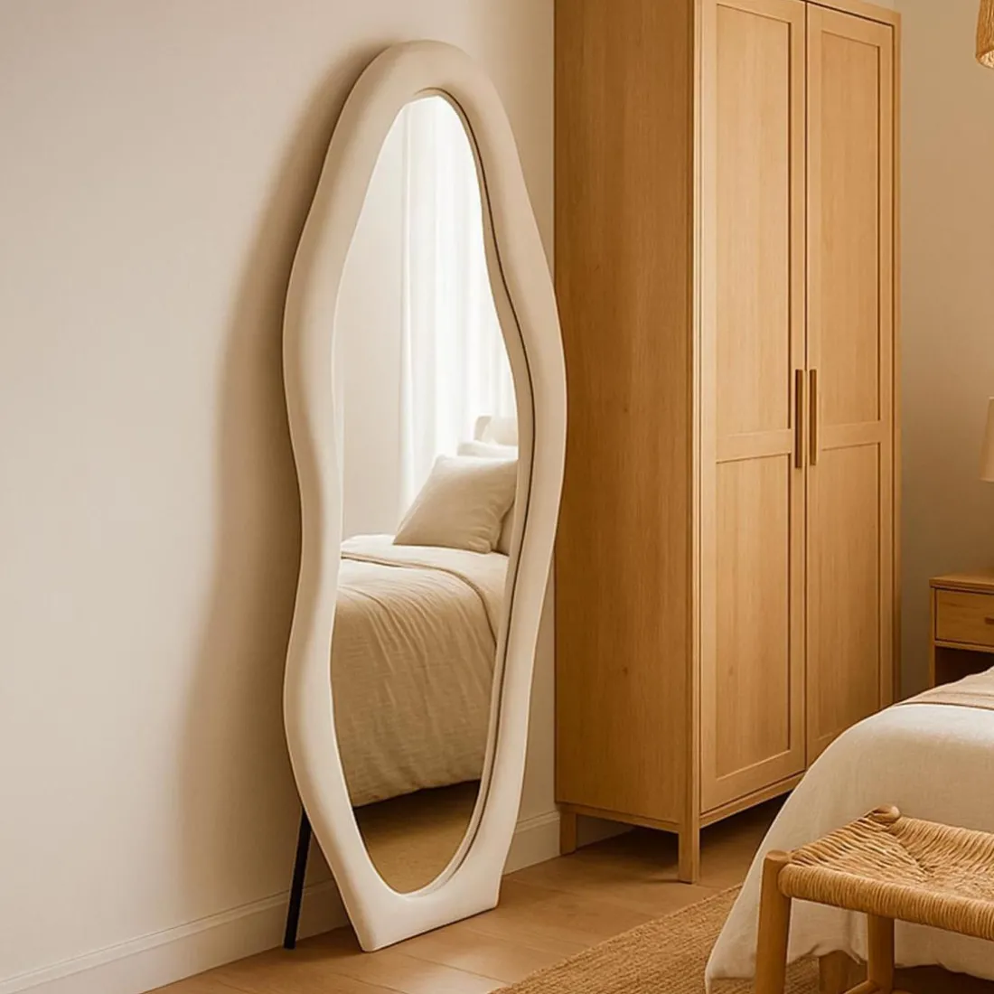 Miroir en pied décoratif design ondulé Pierrot Velours Crème