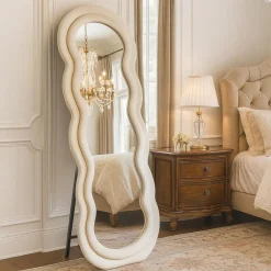 Miroir en pied décoratif design ondulé Andromak Velours Crème