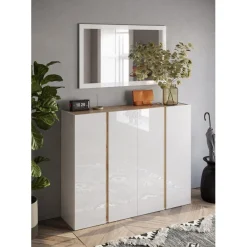 Miroir Ferrare à fixer cadre coloris blanc laqué brillant. L72x 118H