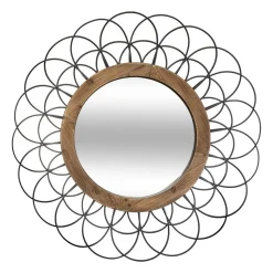 Miroir Métallique et Bois en Forme de fleur