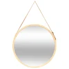 Miroir mural rond avec lanière en cuir