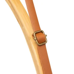 Miroir mural rond avec lanière en cuir