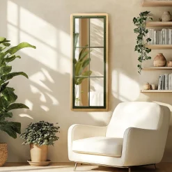 Miroir rectangulaire esprit verrière pin et métal vert HELENA