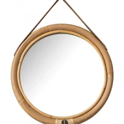 Miroir Rond Cadre en Rotin et Sangle en Cuir BOLIVIA