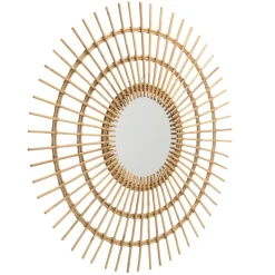 Miroir rond modèle soleil en rotin couleur brun miel KALLY