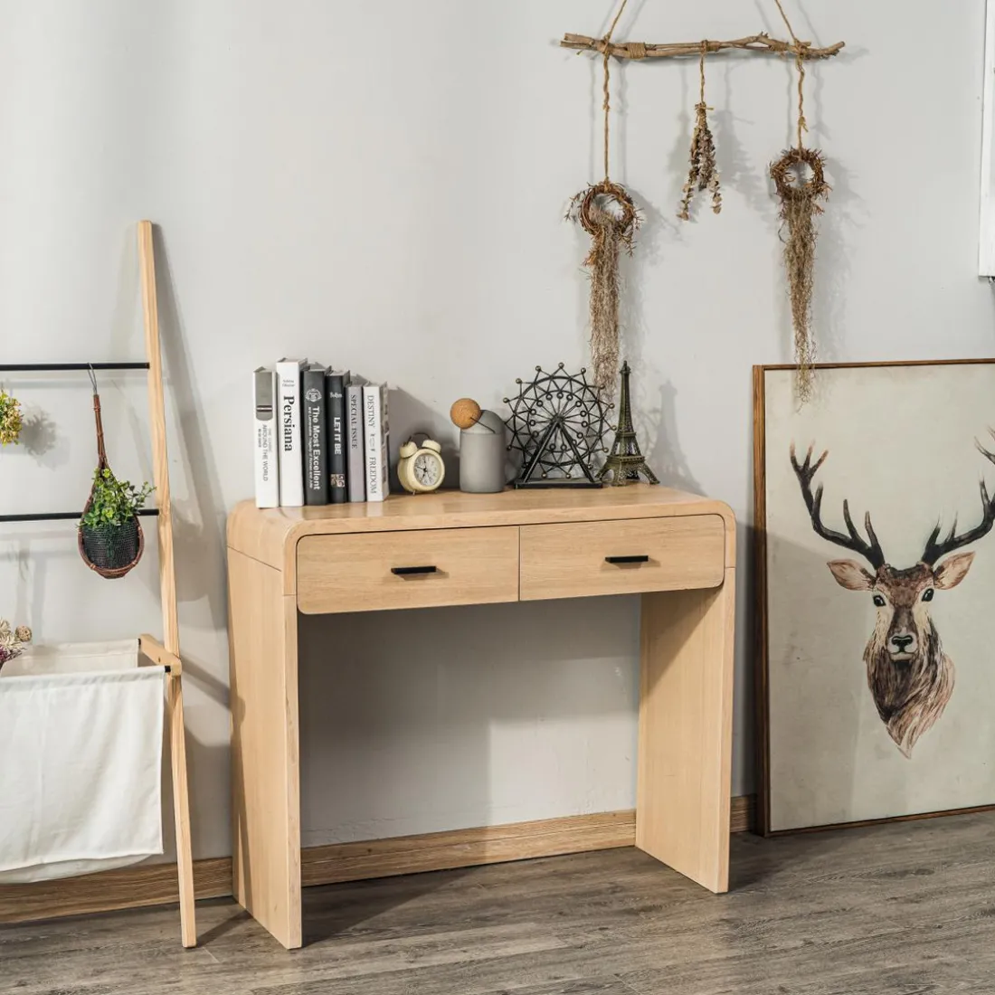 Nordlys - Console Table Scandinave en Bois avec 2 Tiroirs