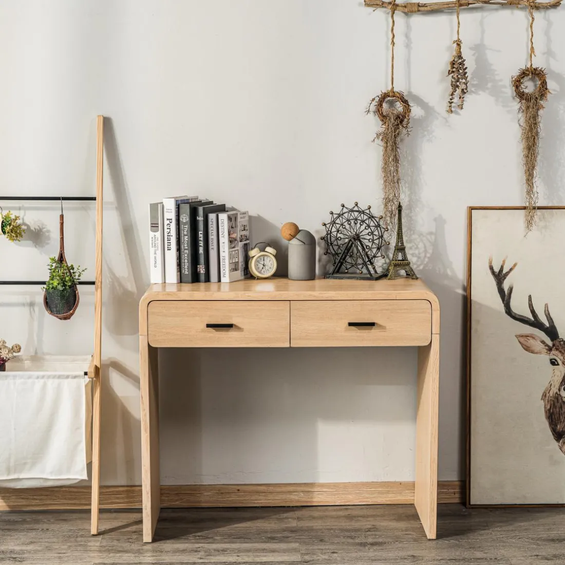 Nordlys - Console Table Scandinave en Bois avec 2 Tiroirs