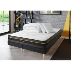 Pack matelas ACTIVE double sommiers noir Couette et 2 oreillers