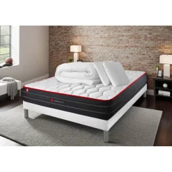 Pack matelas BOOST sommier blanc et Couette 2 oreillers