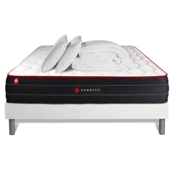 Pack matelas BOOST sommier blanc et Couette 2 oreillers