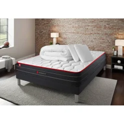 Pack matelas BOOST sommier noir Couette 2 oreillers