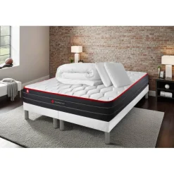 Pack matelas double sommiers blanc Couette et 2 oreillers