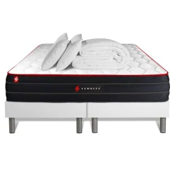 Pack matelas double sommiers blanc Couette et 2 oreillers