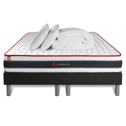 Pack matelas ENERGY double sommiers noir Couette 2 oreillers