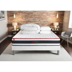 Pack matelas ENERGY sommier blanc Couette et 2 oreillers