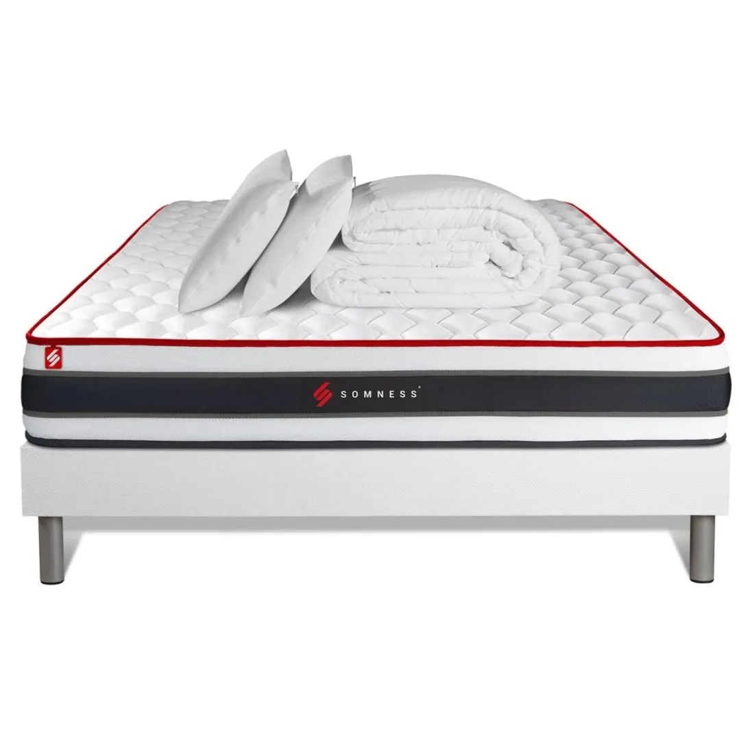 Pack matelas ENERGY sommier blanc Couette et 2 oreillers