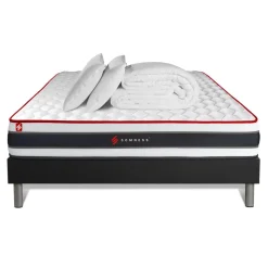 Pack matelas ENERGY sommier noir Couette 2 oreillers