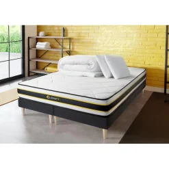 Pack matelas FLEXY double sommiers noir Couette et 2 oreillers