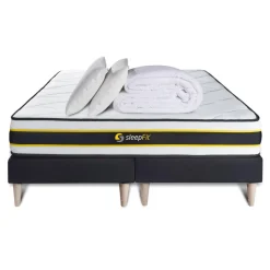 Pack matelas FLEXY double sommiers noir Couette et 2 oreillers