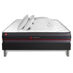 Pack matelas REGEN sommier noir avec Couette 2 oreillers