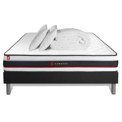 Pack prêt a dormir matelas avec sommier kit noir et 2 oreillers memoire de forme Couette Percale