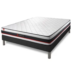 Pack prêt a dormir matelas avec sommier kit noir et 2 oreillers memoire de forme Couette Percale