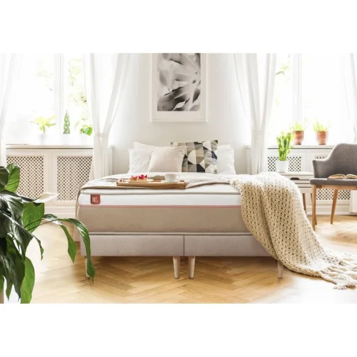 Pack prêt a dormir matelas LE SOYEUX Ressorts ensaches Memoire de forme BioVisco double sommiers Beige