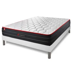 Pack prêt a dormir matelas ressorts ensaches et memoire de forme sommier kit blanc Couette 2 oreillers