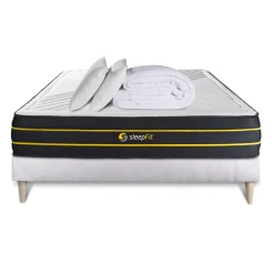 Pack prêt a dormir matelas ULTRA sommier kit blanc 2 oreillers memoire de forme Couette Percale