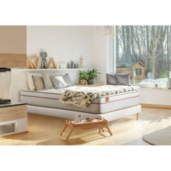 Pack prêt a dormir matelas LE PAISIBLE Memoire de forme BioVisco sommier Blanc 2 oreillers couette