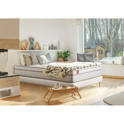 Pack prêt a dormir matelas LE PAISIBLE Memoire de forme BioVisco sommier Blanc 2 oreillers couette