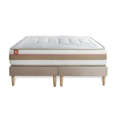 Pack prêt a dormir matelas LE TENDRE Ressorts ensaches Memoire de forme double sommiers Beige
