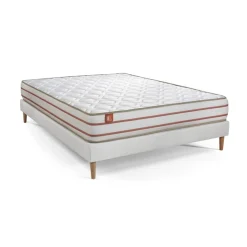 Pack prêt a dormir matelas LE DOUX Memoire de forme sommier kit Blanc 2 oreillers couette