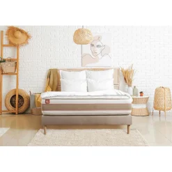 Pack prêt a dormir matelas LE DÉLICAT Ressorts ensaches Memoire de forme et sommier kit Beige