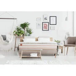 Pack prêt a dormir matelas LE DOUX Memoire de forme double sommiers Beige 2 oreillers couette
