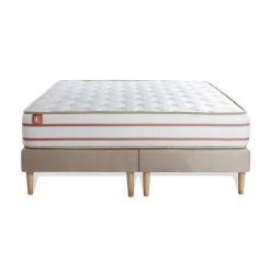 Pack prêt a dormir matelas LE DOUX Memoire de forme double sommiers Beige 2 oreillers couette