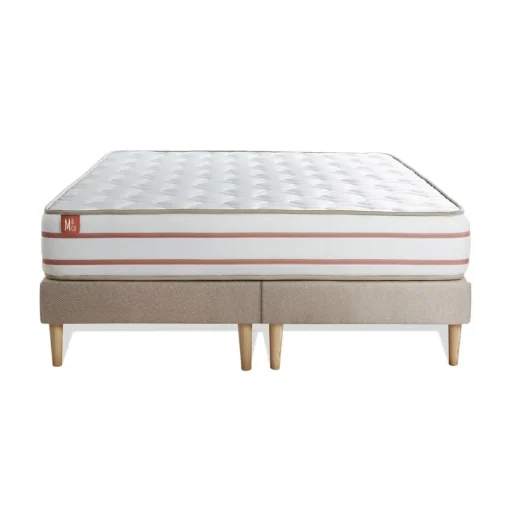 Pack prêt a dormir matelas LE DOUX Memoire de forme double sommiers Beige 2 oreillers couette