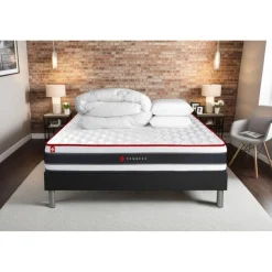 Pack prêt a dormir matelas ENERGY ressorts ensaches et memoire de forme sommier kit noir Couette 2 oreillers