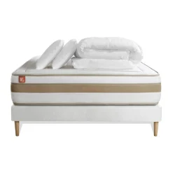Pack prêt a dormir matelas LE RAFFINÉ Ressorts ensaches Memoire de forme BioVisco sommier Blanc