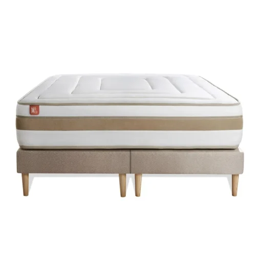 Pack prêt a dormir matelas LE RAFFINÉ Ressorts ensaches Memoire de forme BioVisco double sommiers Beige