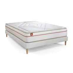 Pack prêt a dormir matelas LE PAISIBLE Memoire de forme BioVisco sommier kit Blanc 2 oreillers couette