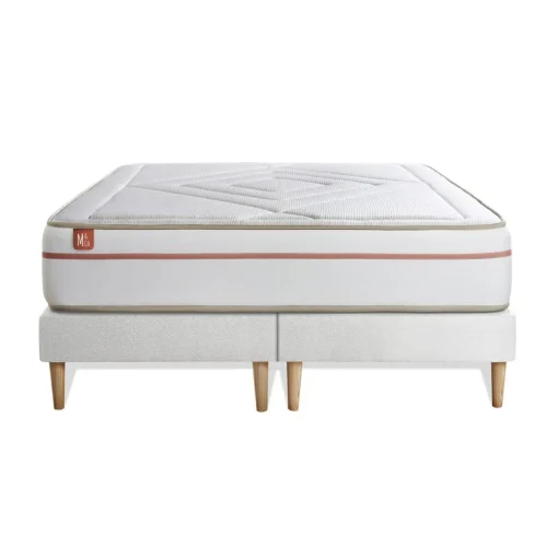 Pack prêt a dormir matelas LE PAISIBLE Memoire de forme BioVisco double sommiers Blanc 2 oreillers couette