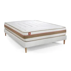 Pack prêt a dormir matelas LE TENDRE Ressorts ensaches Memoire de forme sommier kit Blanc