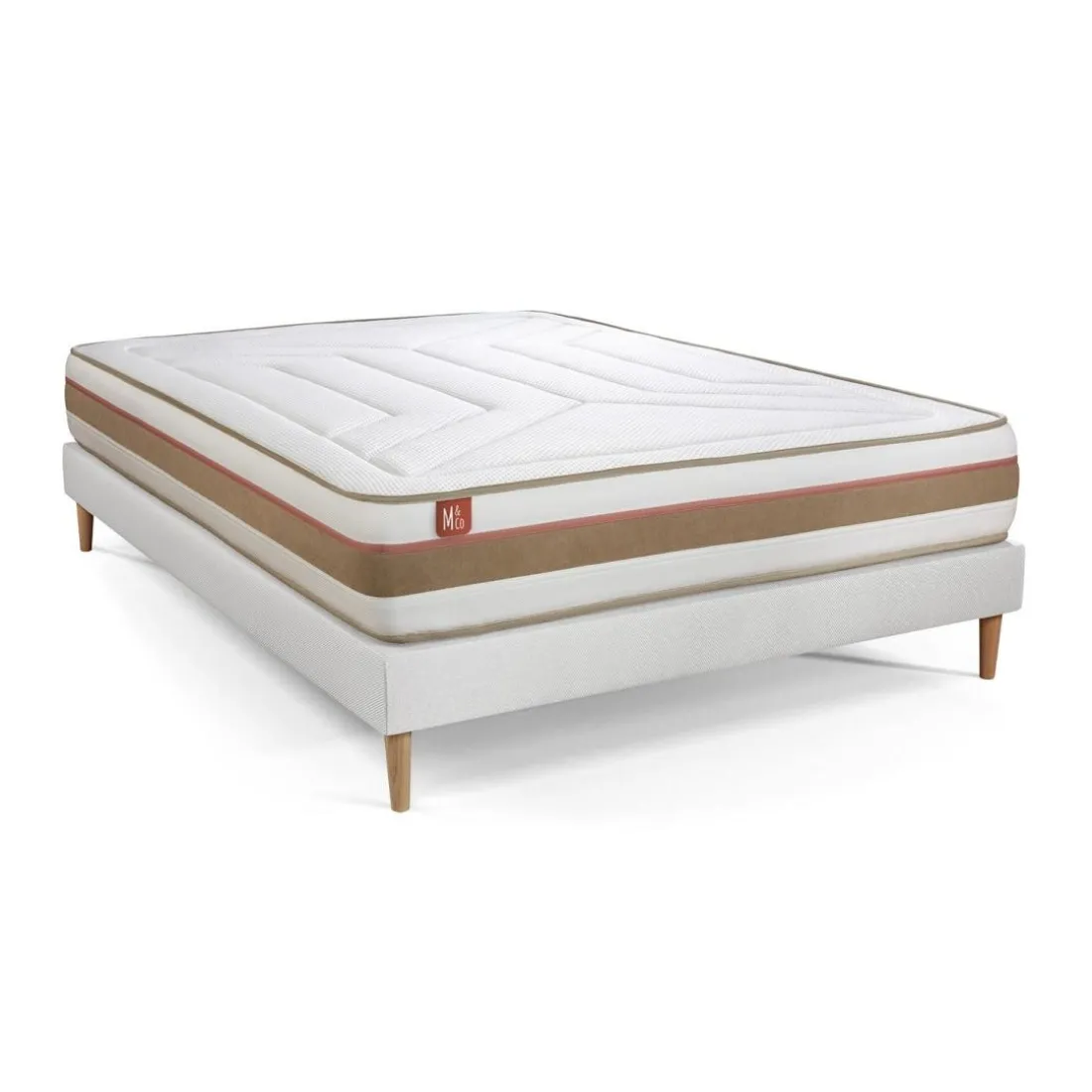 Pack prêt a dormir matelas LE TENDRE Ressorts ensaches Memoire de forme sommier kit Blanc