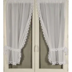 Paire de Vitrages Bonne Femme Sable Et Macramé Blanc JUSTINE