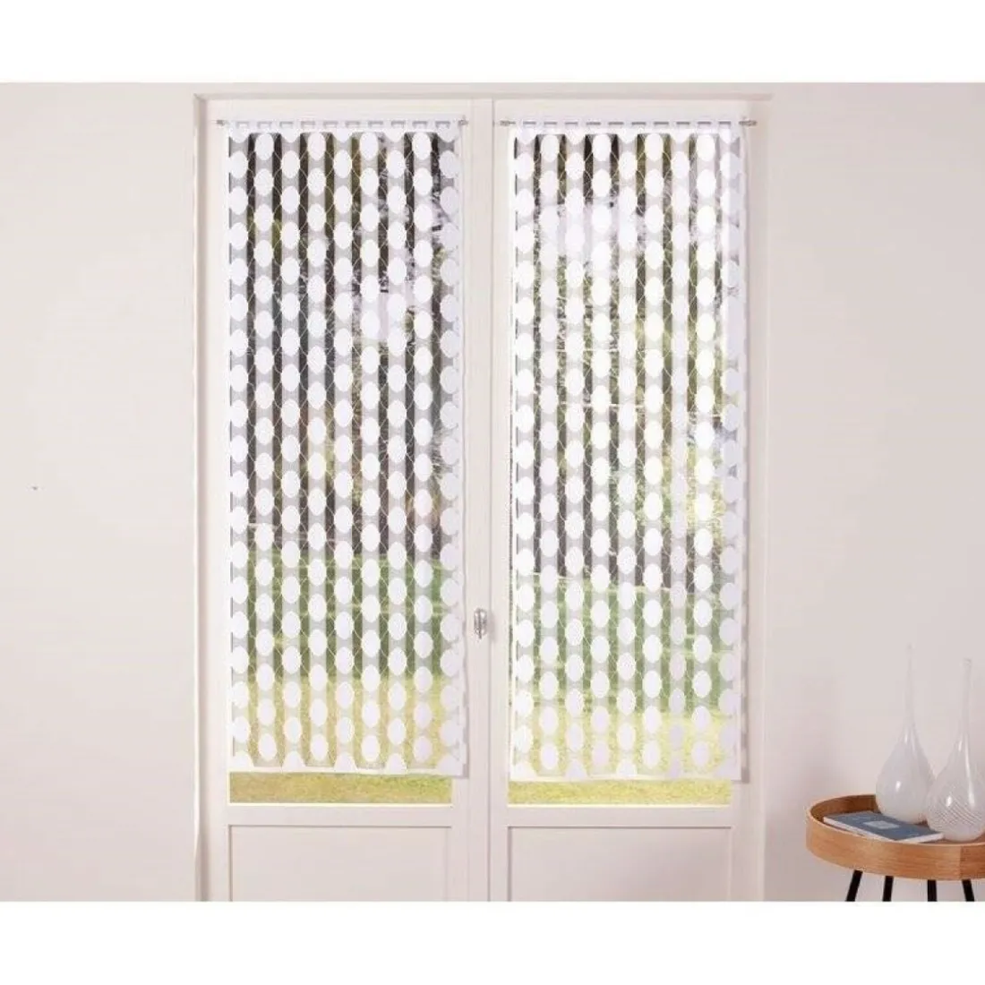 Paire de voilages droits motif flocons - Blanc