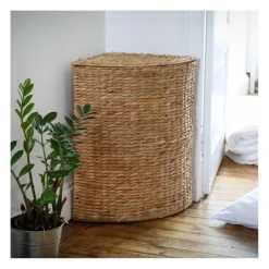 Panier à Linge d'Angle en Jacinthe d'Eau Beige